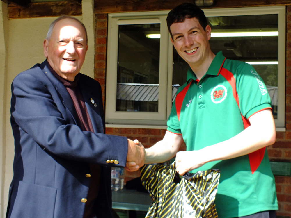 Photograph shows SSRA President - Mike B.P. Willcox (pictured left), presenting the Staffordshire Open - Class A - 1st Place Prize for 2025 to Richard Hemingway (pictured right).