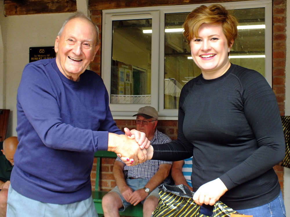 Photograph shows SSRA President - Mike B.P. Willcox (pictured left), presenting the Staffordshire Open - Class D - 3rd Place Prize for 2026 to Amy Simcock (pictured right).