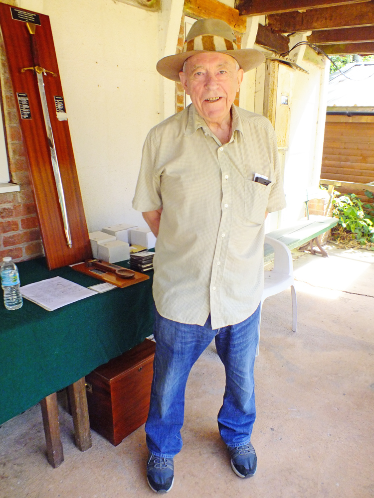 Photograph shows SSRA Trophy Secretary - Dave Bayley - taking a well earned break after setting up the magnificent trophy display. Well done Dave!