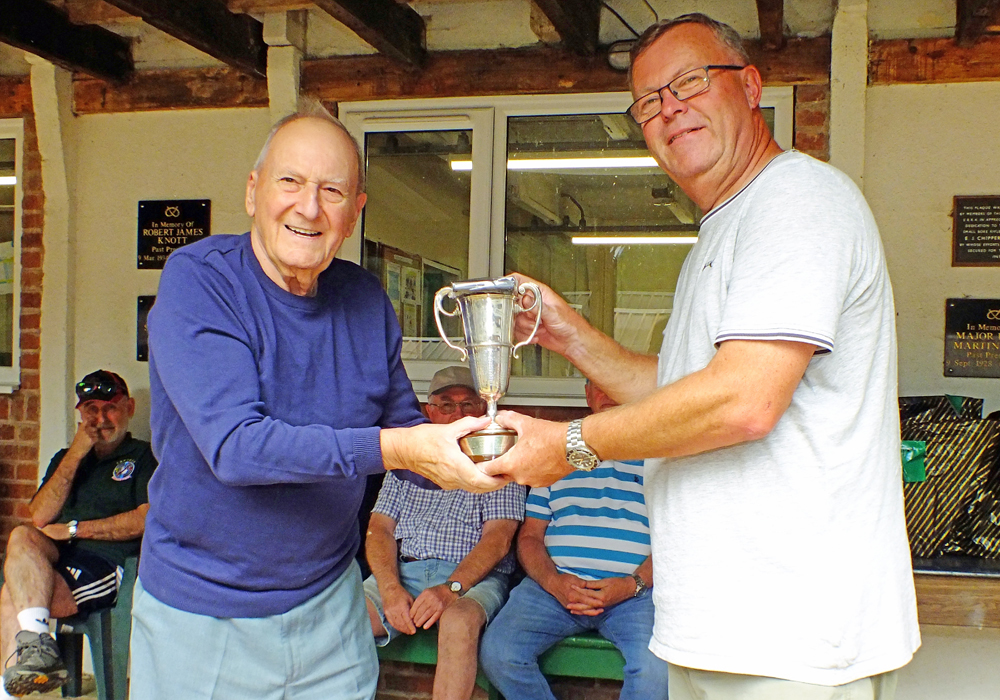 Photograph shows SSRA President - Mike B.P. Willcox (pictured left), presenting the Miniature Rifle Challenge Cup for 2026 to Dave Glover (pictured right).