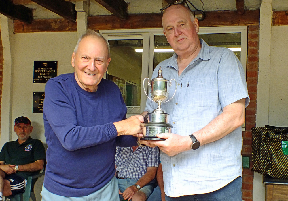 Photograph shows SSRA President - Mike B.P. Willcox (pictured left), presenting the E.J. Chipperfield Cup for 2026 to Ivor Leigh (pictured right).