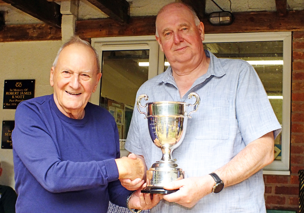 Photograph shows SSRA President - Mike B.P. Willcox (pictured left), presenting the R.W. De Nicolas Memorial Trophy for 2026 to Ivor Leigh (pictured right).
