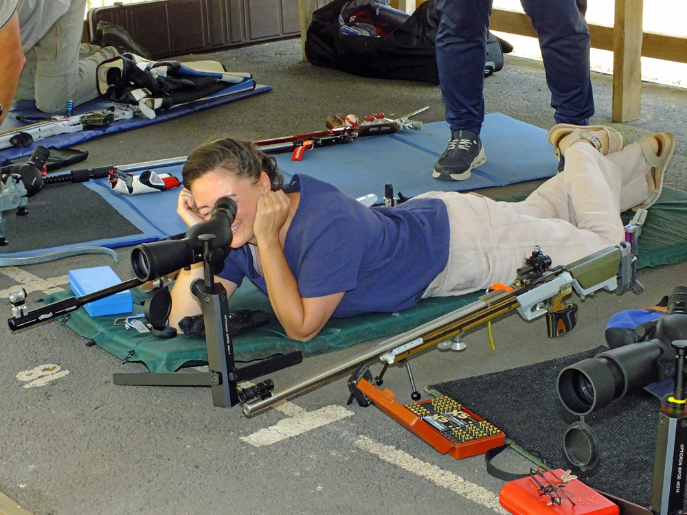 Photograph shows Natasha Minikin 'looking for inspiration' on the firing line ... and finding it too!