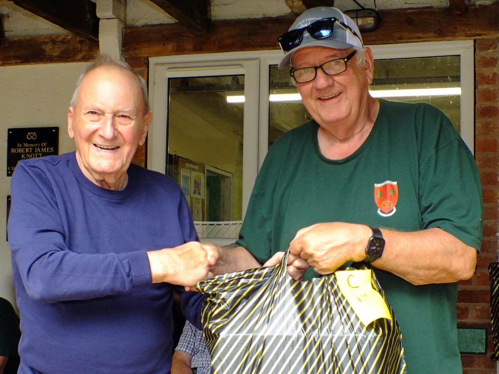 Photograph shows SSRA President - Mike B.P. Willcox (pictured left), presenting the Staffordshire Open - Class C - 1st Place Prize for 2026 to Lee Featherstone (pictured right). Lee Featherstone received the prize on behalf of Paul Baron, who was unable to receive his prize on the day.