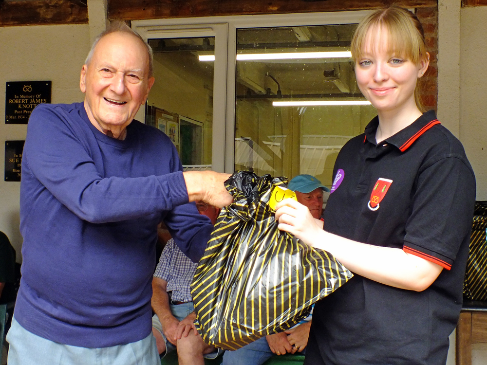 Photograph shows SSRA President - Mike B.P. Willcox (pictured left), presenting the Staffordshire Open - Class C - 2nd Place Prize for 2026 to Phoebe Houghton (pictured right).