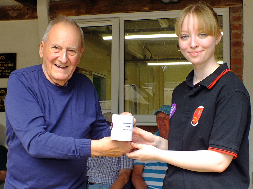 Photograph shows SSRA President - Mike B.P. Willcox (pictured left), presenting the Staffordshire Open - Top Junior Prize for 2026 to Phoebe Houghton (pictured right).