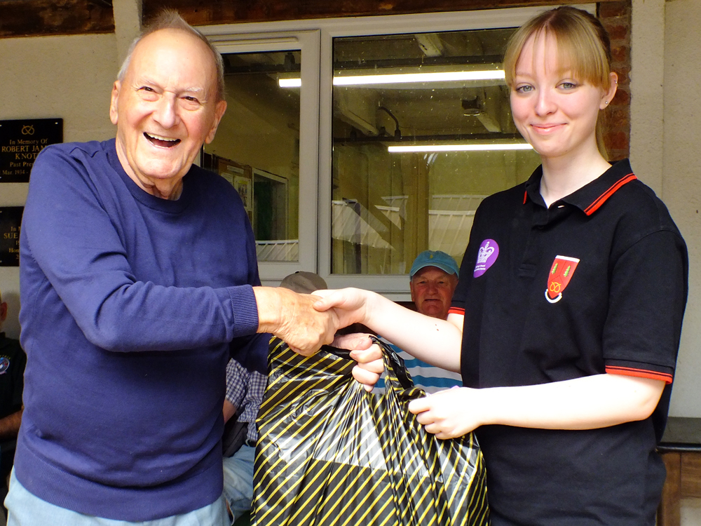 Photograph shows SSRA President - Mike B.P. Willcox (pictured left), presenting the Staffordshire Open - Top Lady Prize for 2026 to Phoebe Houghton (pictured right).