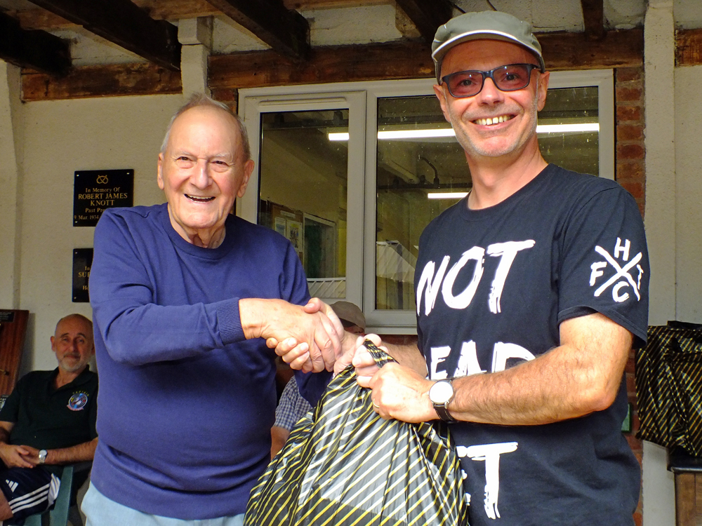Photograph shows SSRA President - Mike B.P. Willcox (pictured left), presenting the Staffordshire Open - Class B - 2nd Place Prize for 2026 to Steve Breeze (pictured right).