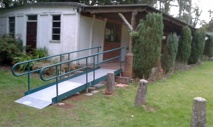 Picture shows the wheelchair accessible ramp adjoining the Chipperfield Ranges Clubhouse.