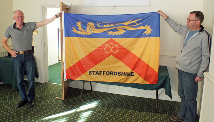 Photograph shows SSRA Committee Members Steve Rowe (pictured left) and County Captain Dave Glover (pictured right) proudly display the new Staffordshire Smallbore Rifle Association Team Banner.