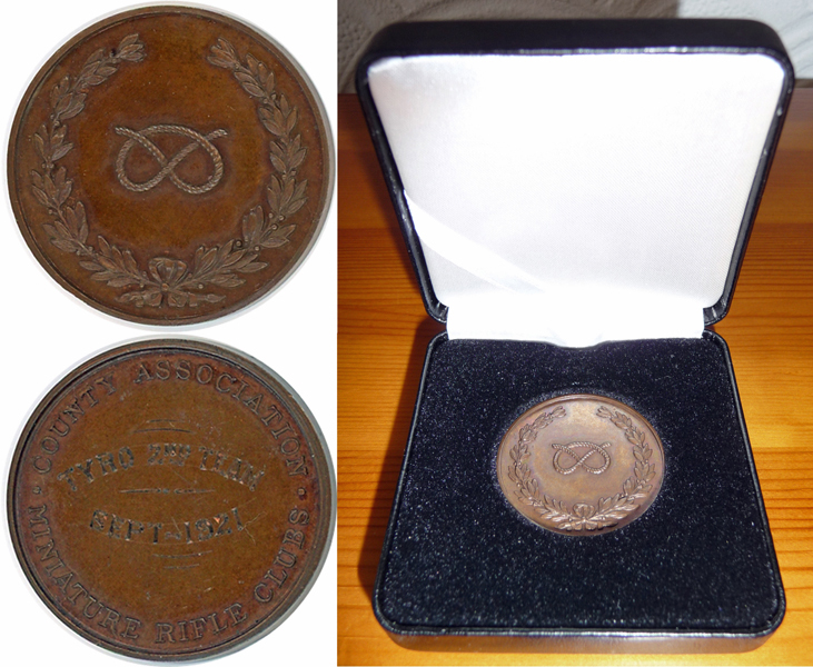 Photograph shows the Staffordshire County Association - Miniature Rifle Clubs - Tyro 2nd Team - September 1921 Medal.